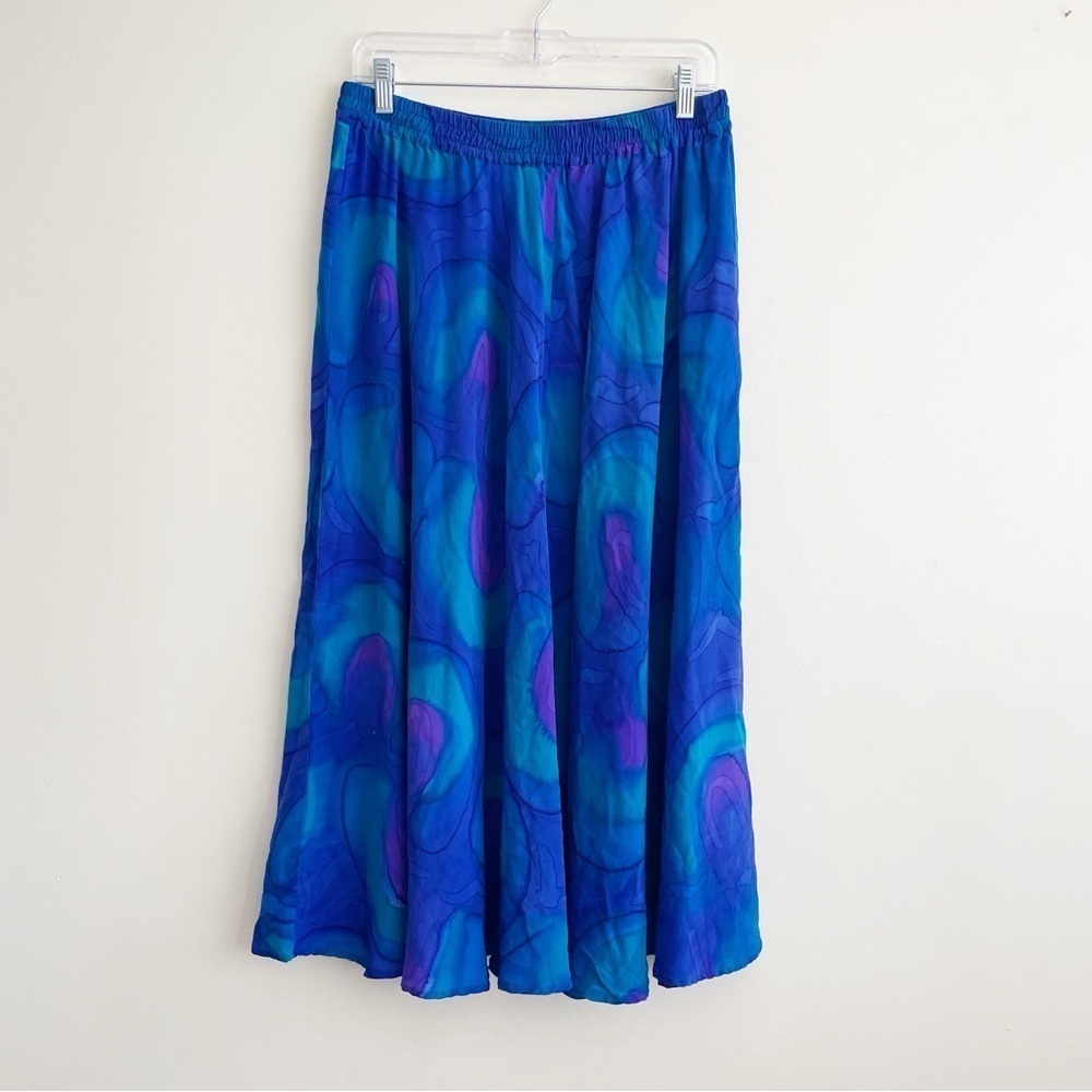 Vintage silk tie dye maxi skirt fairy long colorful boho hippie festival fun M